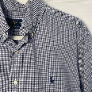 Ralph Lauren Classic Fit Shirt Button Front 15.5 1/2 34-35 Blue Check Cotton